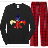 Louisiana Cajun Proud Acadiana Flag Distressed Fleur Long Sleeve Pajama Set