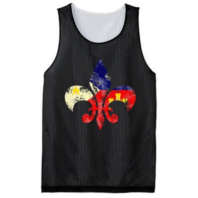 Louisiana Cajun Proud Acadiana Flag Distressed Fleur Mesh Reversible Basketball Jersey Tank