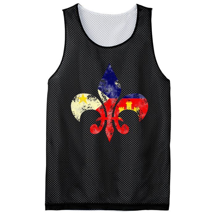 Louisiana Cajun Proud Acadiana Flag Distressed Fleur Mesh Reversible Basketball Jersey Tank