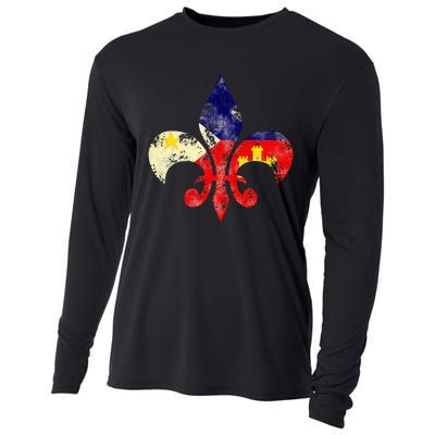 Louisiana Cajun Proud Acadiana Flag Distressed Fleur Cooling Performance Long Sleeve Crew