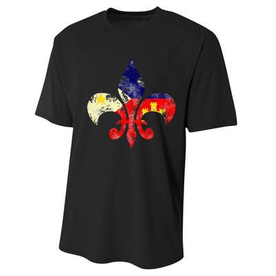 Louisiana Cajun Proud Acadiana Flag Distressed Fleur Performance Sprint T-Shirt