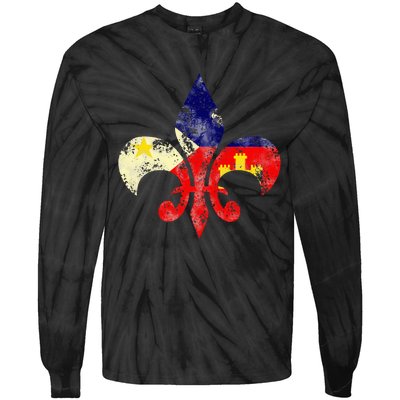 Louisiana Cajun Proud Acadiana Flag Distressed Fleur Tie-Dye Long Sleeve Shirt