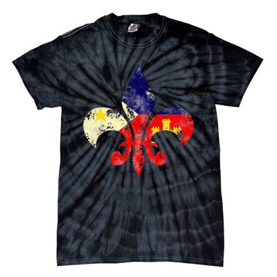 Louisiana Cajun Proud Acadiana Flag Distressed Fleur Tie-Dye T-Shirt