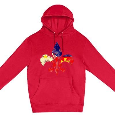 Louisiana Cajun Proud Acadiana Flag Distressed Fleur Premium Pullover Hoodie