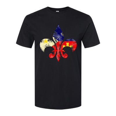 Louisiana Cajun Proud Acadiana Flag Distressed Fleur Softstyle CVC T-Shirt