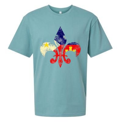 Louisiana Cajun Proud Acadiana Flag Distressed Fleur Sueded Cloud Jersey T-Shirt