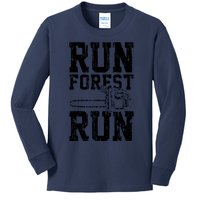 Lumberjack Chainsaw Run Forest Run Funny Kids Long Sleeve Shirt