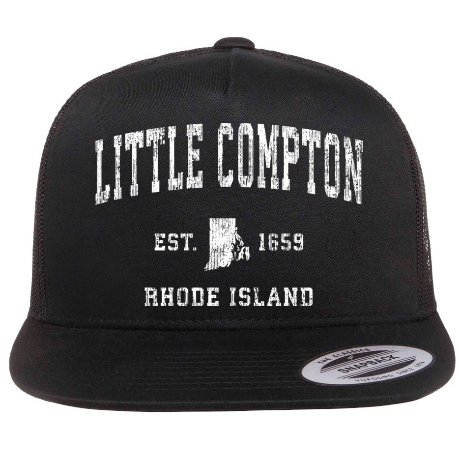 Little Compton Rhode Island Vintage Established Athletic Sports Design Flat Bill Trucker Hat