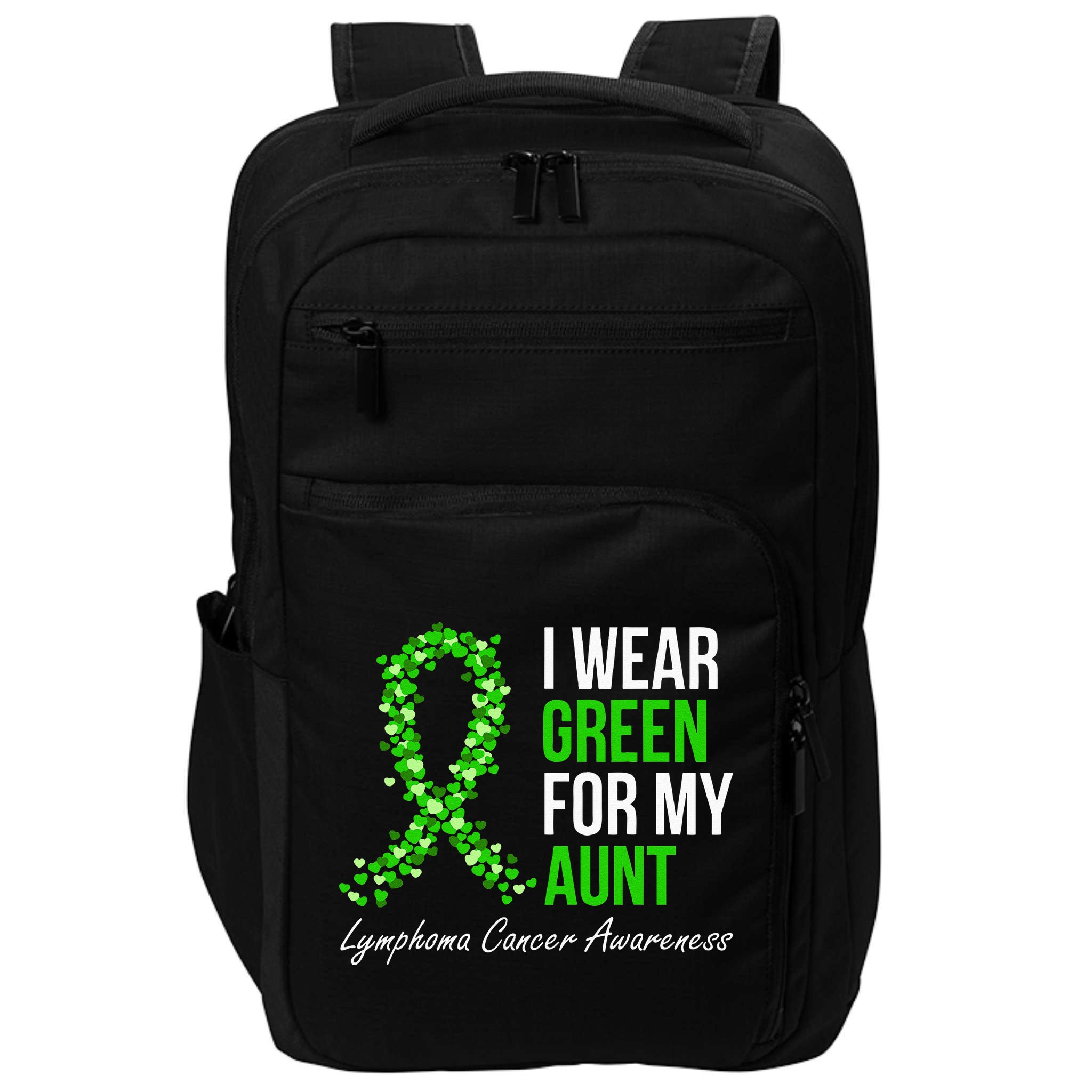 Lymphoma Cancer Ribbon I Wear Green For My Aunt Support Impact Tech Backpack