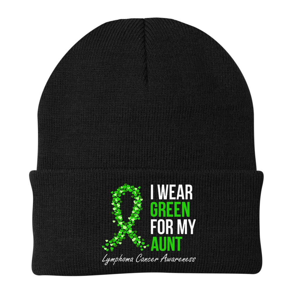 Lymphoma Cancer Ribbon I Wear Green For My Aunt Support Beanie