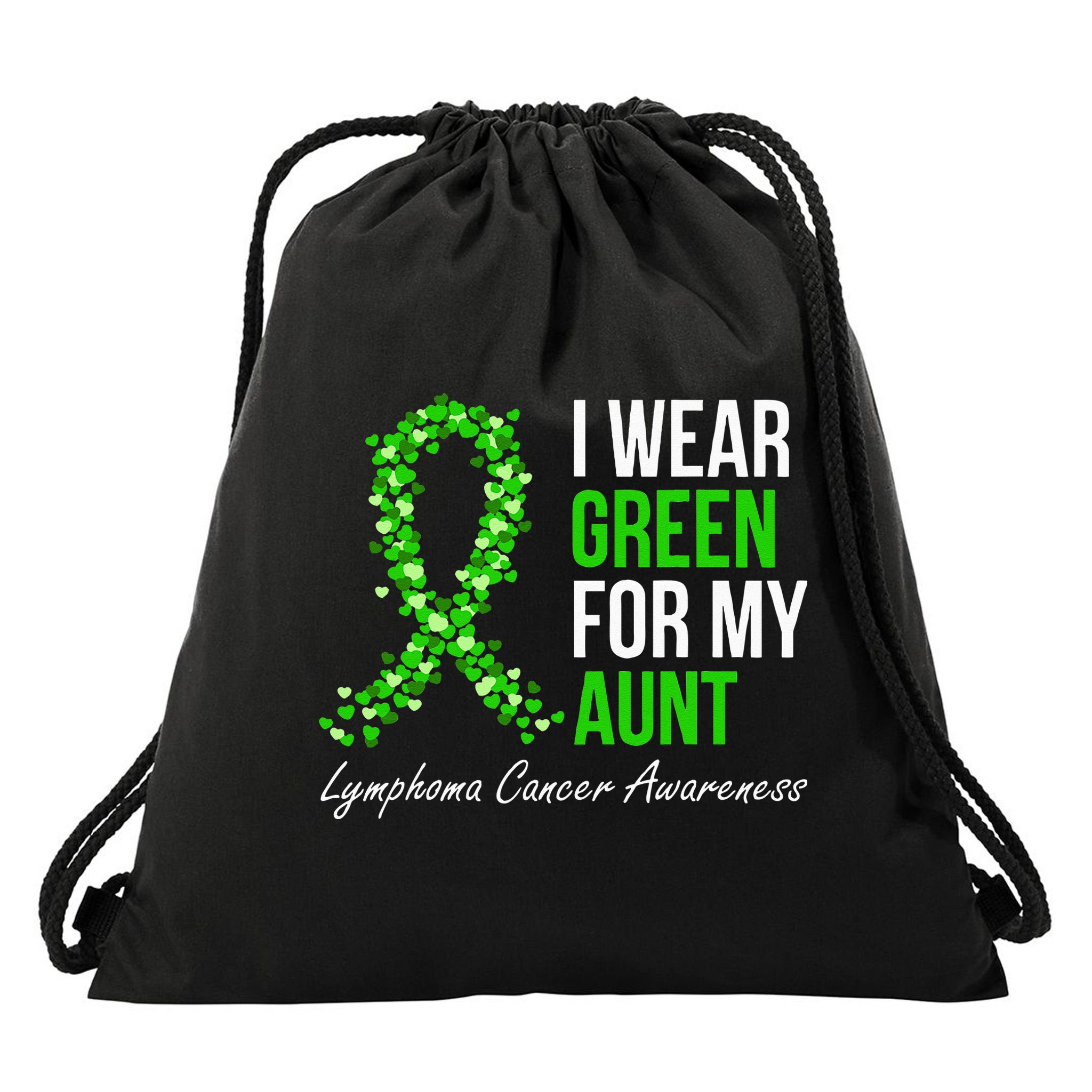 Lymphoma Cancer Ribbon I Wear Green For My Aunt Support Drawstring Bag