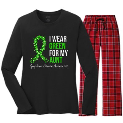 Lymphoma Cancer Ribbon I Wear Green For My Aunt Support Women's Long Sleeve Flannel Pajama Set 