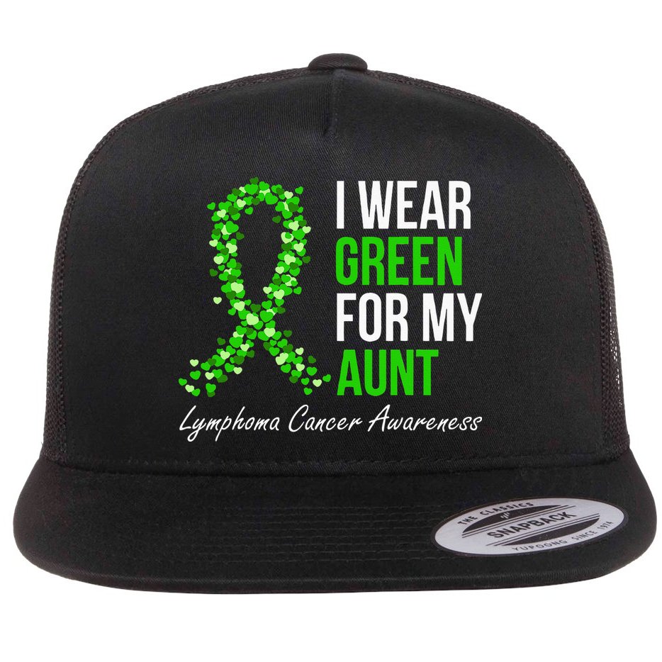 Lymphoma Cancer Ribbon I Wear Green For My Aunt Support Flat Bill Trucker Hat