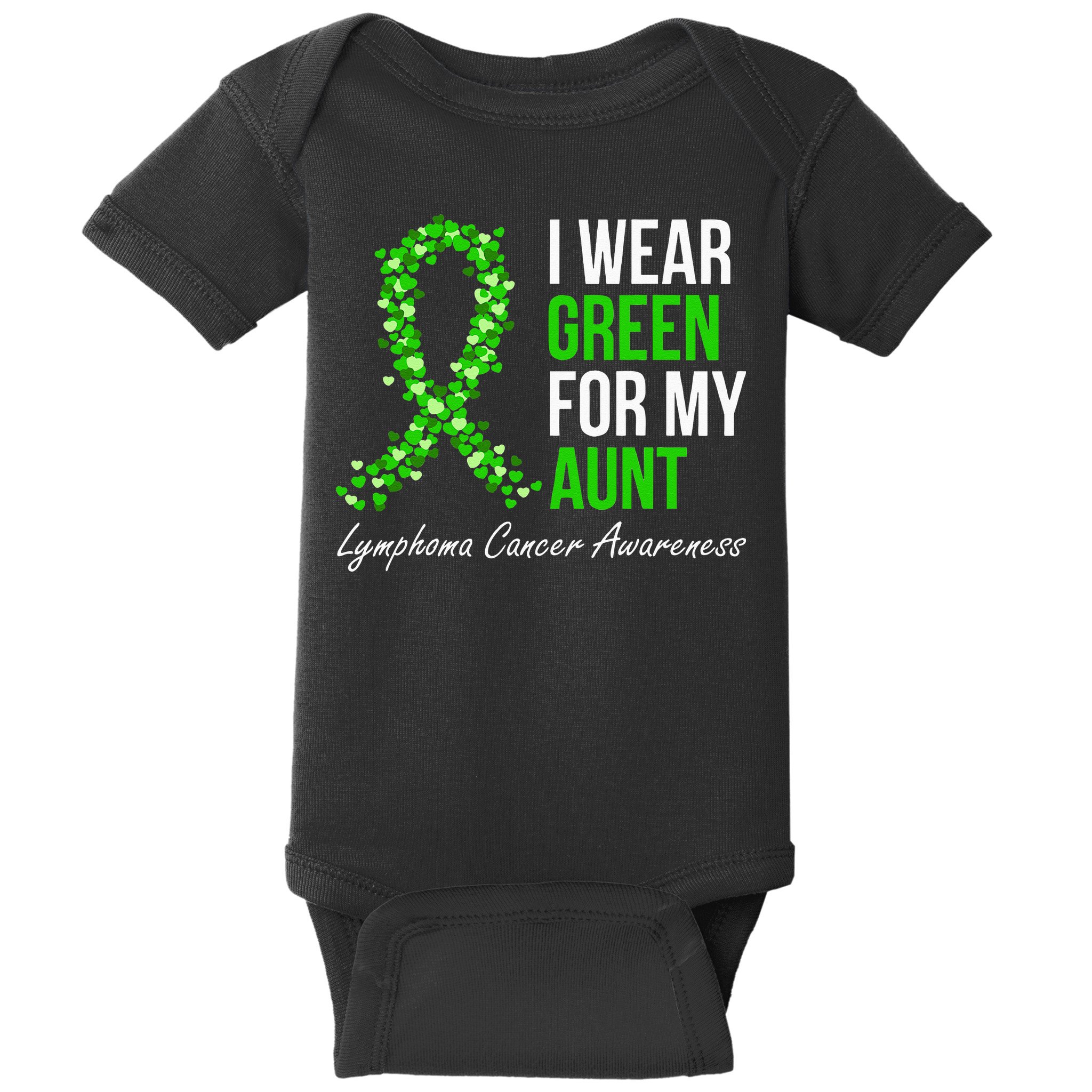Lymphoma Cancer Ribbon I Wear Green For My Aunt Support Baby Bodysuit