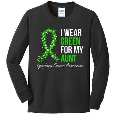 Lymphoma Cancer Ribbon I Wear Green For My Aunt Support Kids Long Sleeve Shirt