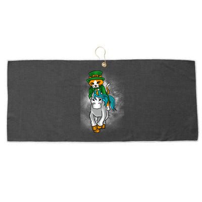 Leprechaun Cat Riding A Unicorn St Patrick's Graphic Humor Meaningful Gift Large Microfiber Waffle Golf Towel