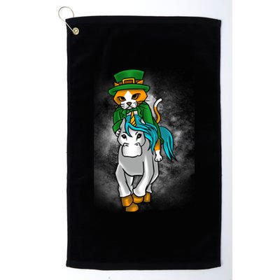 Leprechaun Cat Riding A Unicorn St Patrick's Graphic Humor Meaningful Gift Platinum Collection Golf Towel