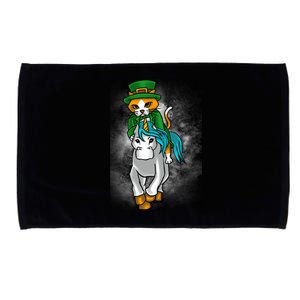 Leprechaun Cat Riding A Unicorn St Patrick's Graphic Humor Meaningful Gift Microfiber Hand Towel