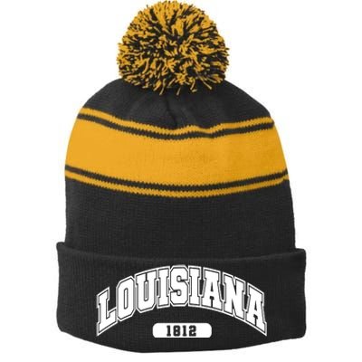 Louisiana Collegiate Style 1812 Stripe Pom Pom Beanie