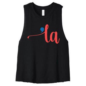 La Cursive Script With Comma Kamala Nickname Commala Women's Racerback Cropped Tank