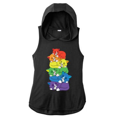 Love Cat Support Equality Gay Rainbow Lgbtq Lgbt Pride Month Funny Gift Ladies PosiCharge Tri-Blend Wicking Draft Hoodie Tank