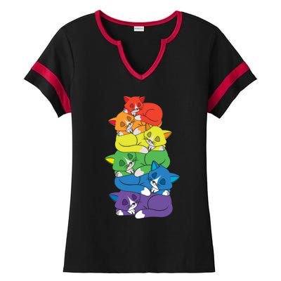 Love Cat Support Equality Gay Rainbow Lgbtq Lgbt Pride Month Funny Gift Ladies Halftime Notch Neck Tee