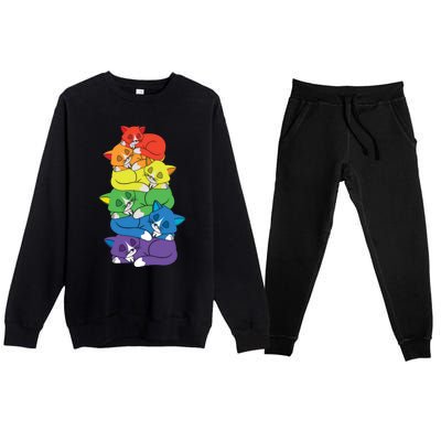 Love Cat Support Equality Gay Rainbow Lgbtq Lgbt Pride Month Funny Gift Premium Crewneck Sweatsuit Set