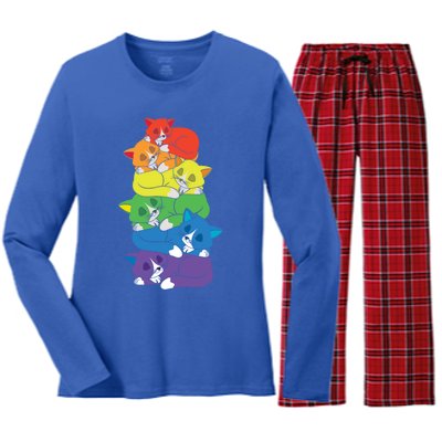 Love Cat Support Equality Gay Rainbow Lgbtq Lgbt Pride Month Funny Gift Women's Long Sleeve Flannel Pajama Set 