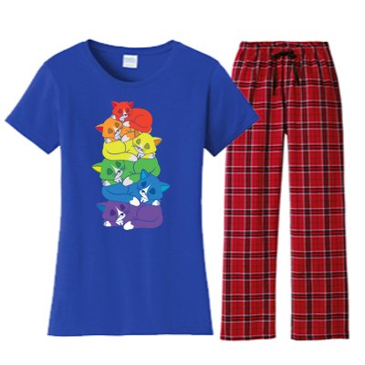 Love Cat Support Equality Gay Rainbow Lgbtq Lgbt Pride Month Funny Gift Women's Flannel Pajama Set