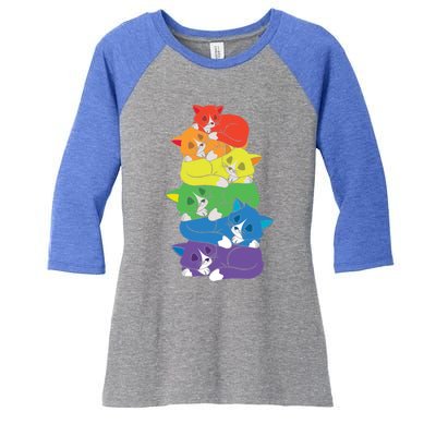 Love Cat Support Equality Gay Rainbow Lgbtq Lgbt Pride Month Funny Gift Women's Tri-Blend 3/4-Sleeve Raglan Shirt