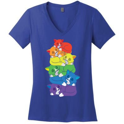 Love Cat Support Equality Gay Rainbow Lgbtq Lgbt Pride Month Funny Gift Women's V-Neck T-Shirt