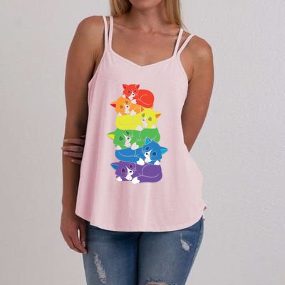 Love Cat Support Equality Gay Rainbow Lgbtq Lgbt Pride Month Funny Gift Women's Strappy Tank