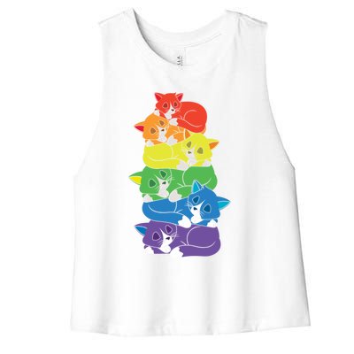 Love Cat Support Equality Gay Rainbow Lgbtq Lgbt Pride Month Funny Gift Women's Racerback Cropped Tank