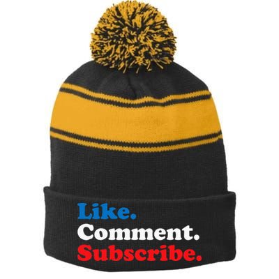 Like Comment Subscribe Vlogger Social Media Blogger Stripe Pom Pom Beanie