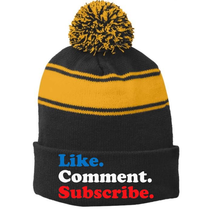 Like Comment Subscribe Vlogger Social Media Blogger Stripe Pom Pom Beanie
