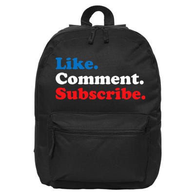 Like Comment Subscribe Vlogger Social Media Blogger 16 in Basic Backpack