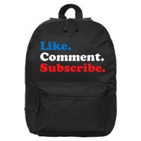 Like Comment Subscribe Vlogger Social Media Blogger 16 in Basic Backpack