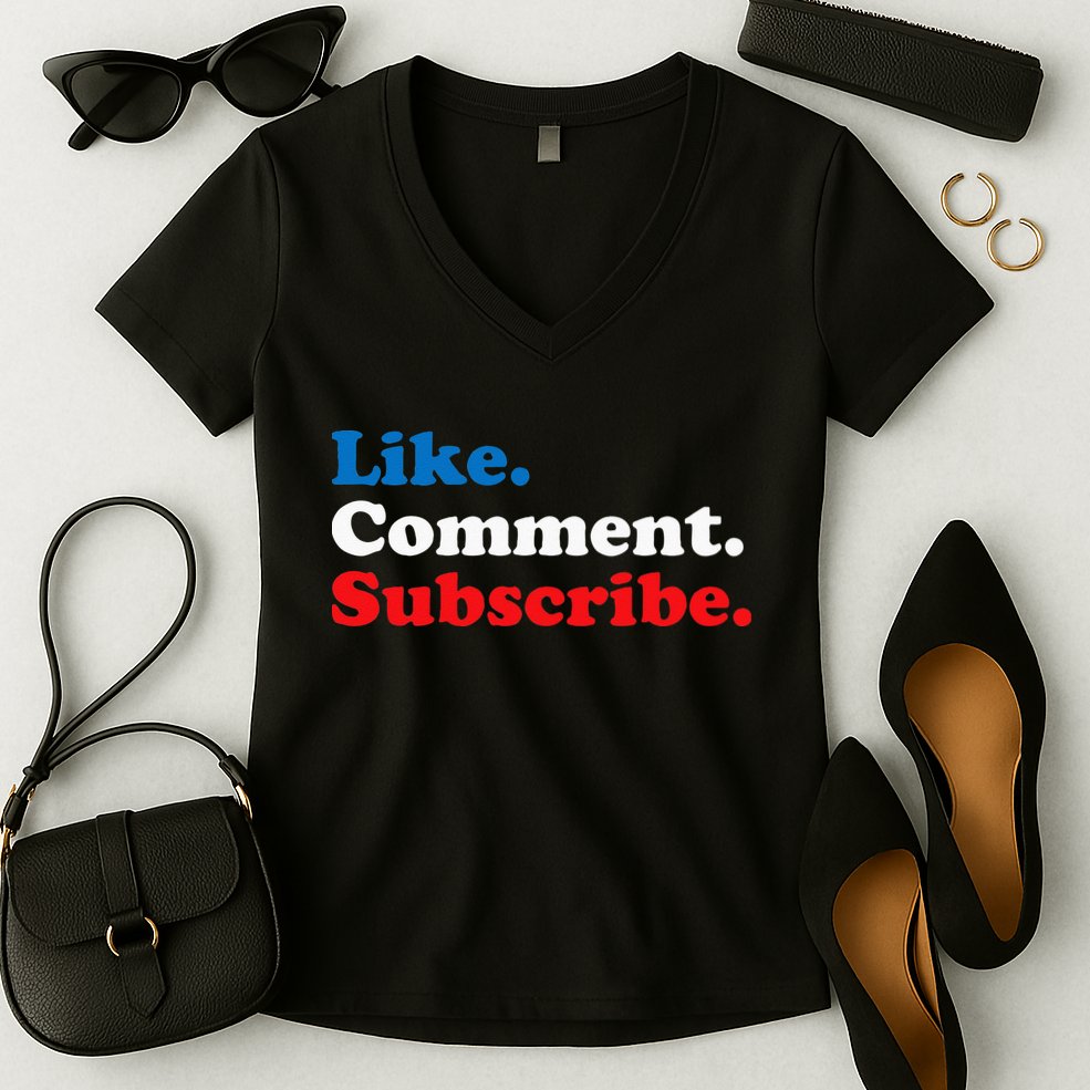 Like Comment Subscribe Vlogger Social Media Blogger Women's V-Neck T-Shirt