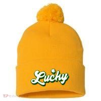 Lucky Charm Shamrock Lucky Pom Pom 12in Knit Beanie