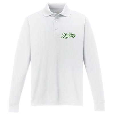 Lucky Charm Shamrock Lucky Performance Long Sleeve Polo