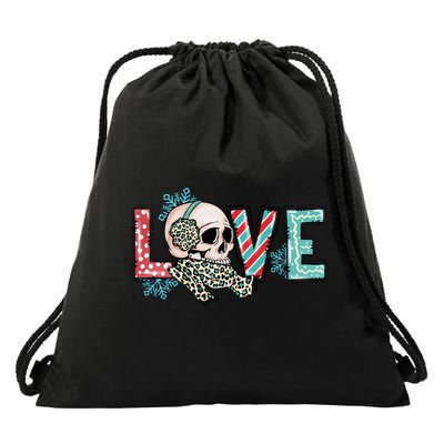 Love Christmas Skull Funny Xmas Hoilday Gift Drawstring Bag