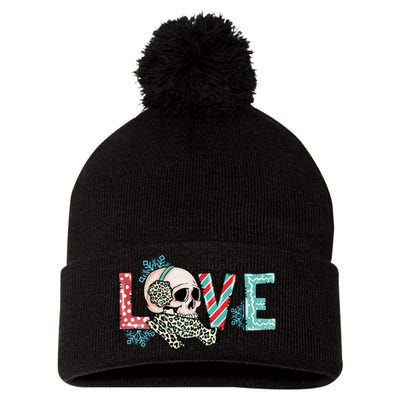 Love Christmas Skull Funny Xmas Hoilday Gift Pom Pom 12in Knit Beanie