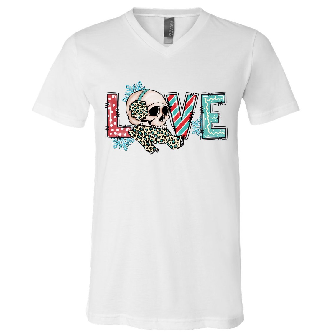 Love Christmas Skull Funny Xmas Hoilday Gift V-Neck T-Shirt