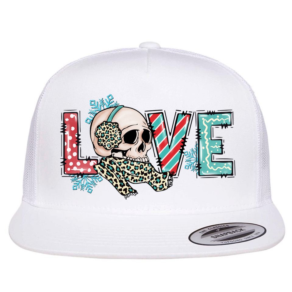 Love Christmas Skull Funny Xmas Hoilday Gift Flat Bill Trucker Hat