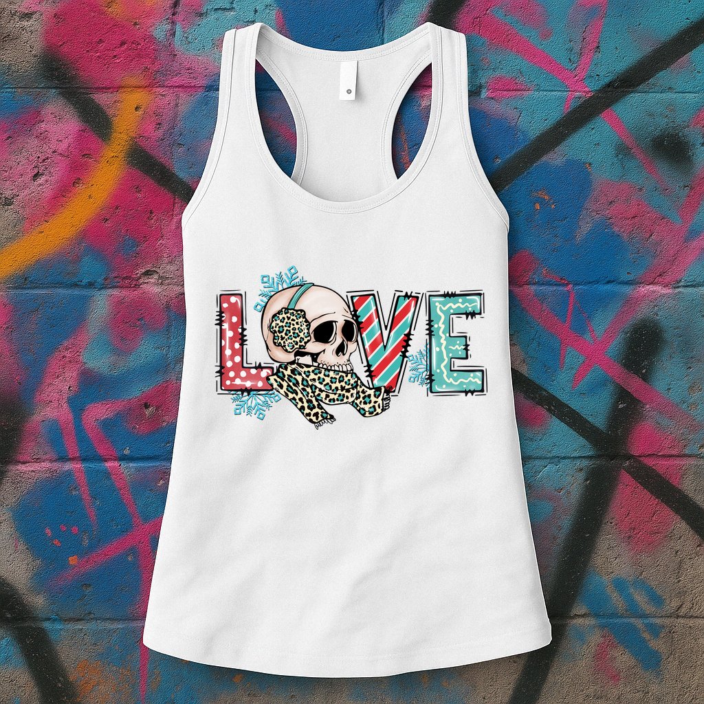 Love Christmas Skull Funny Xmas Hoilday Gift Womens Tank Top