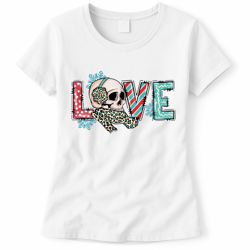 Love Christmas Skull Funny Xmas Hoilday Gift Womens T-Shirt