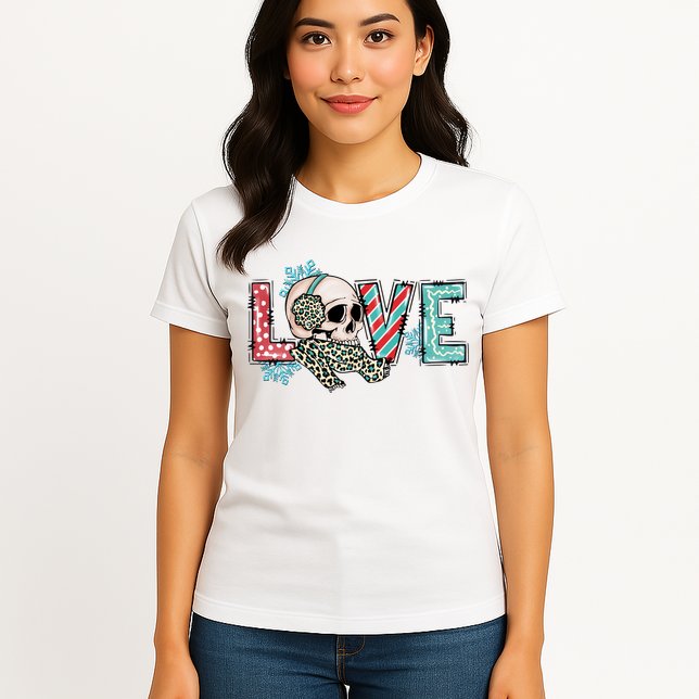 Love Christmas Skull Funny Xmas Hoilday Gift Womens T-Shirt
