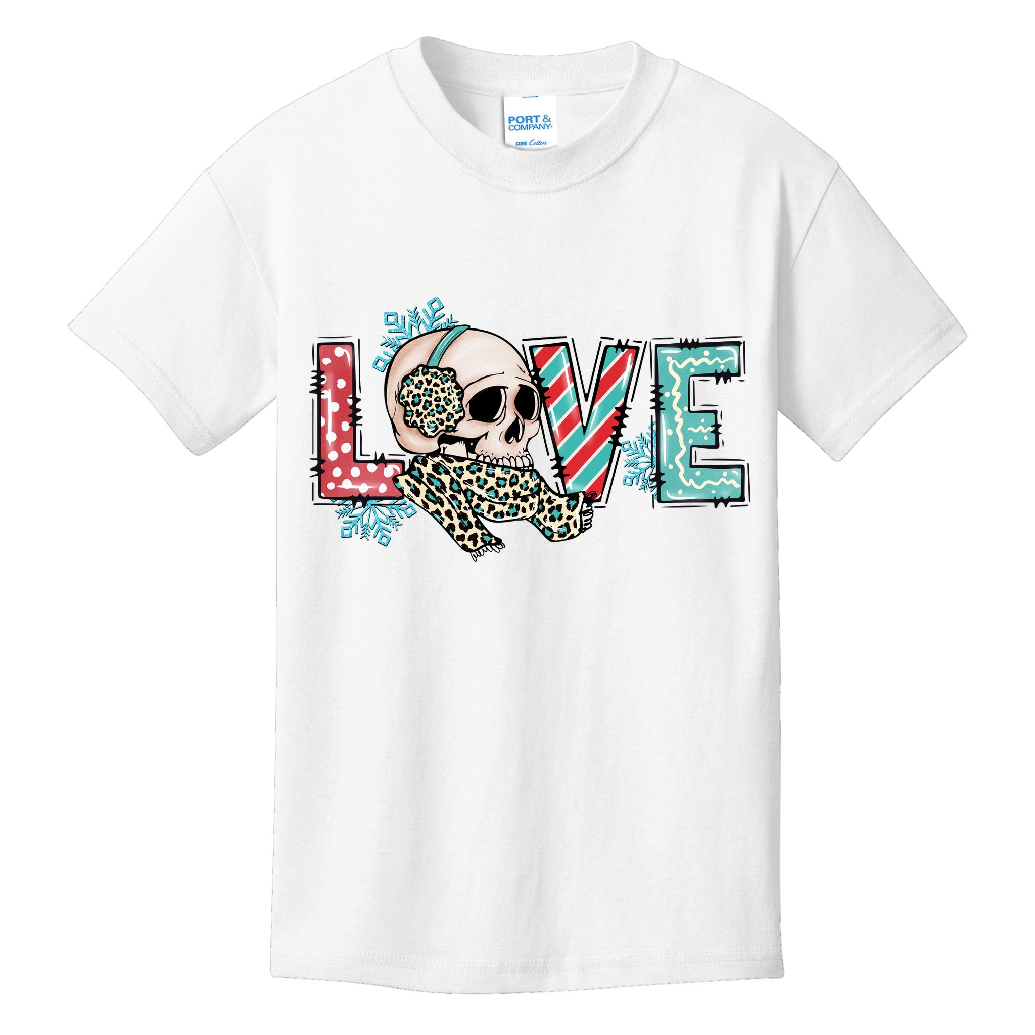 Love Christmas Skull Funny Xmas Hoilday Gift Kids T-Shirt