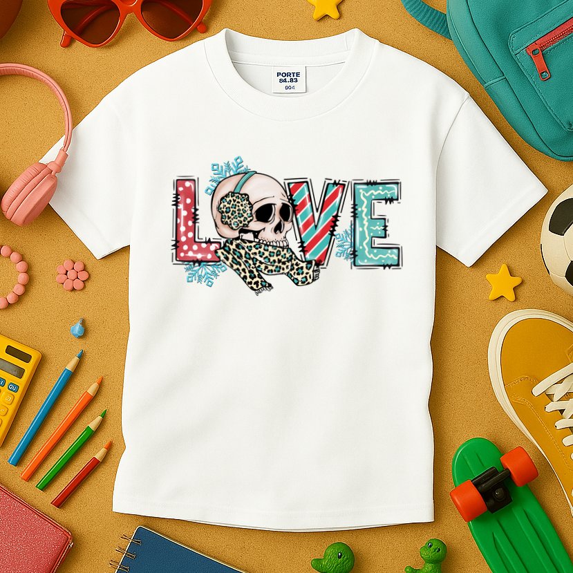 Love Christmas Skull Funny Xmas Hoilday Gift Kids T-Shirt