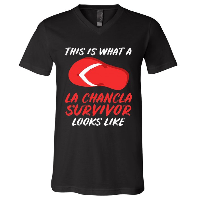 La Chancla Survivor Funny Family Humor Gift V-Neck T-Shirt